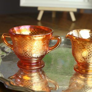 ❌SOLD❌ Vintage orange creamer and sugar glassbowl